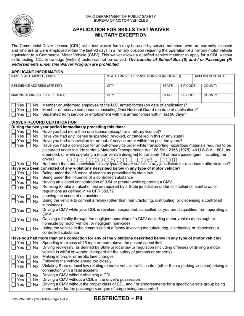 Cdl Ohio 2070 Template in PDF