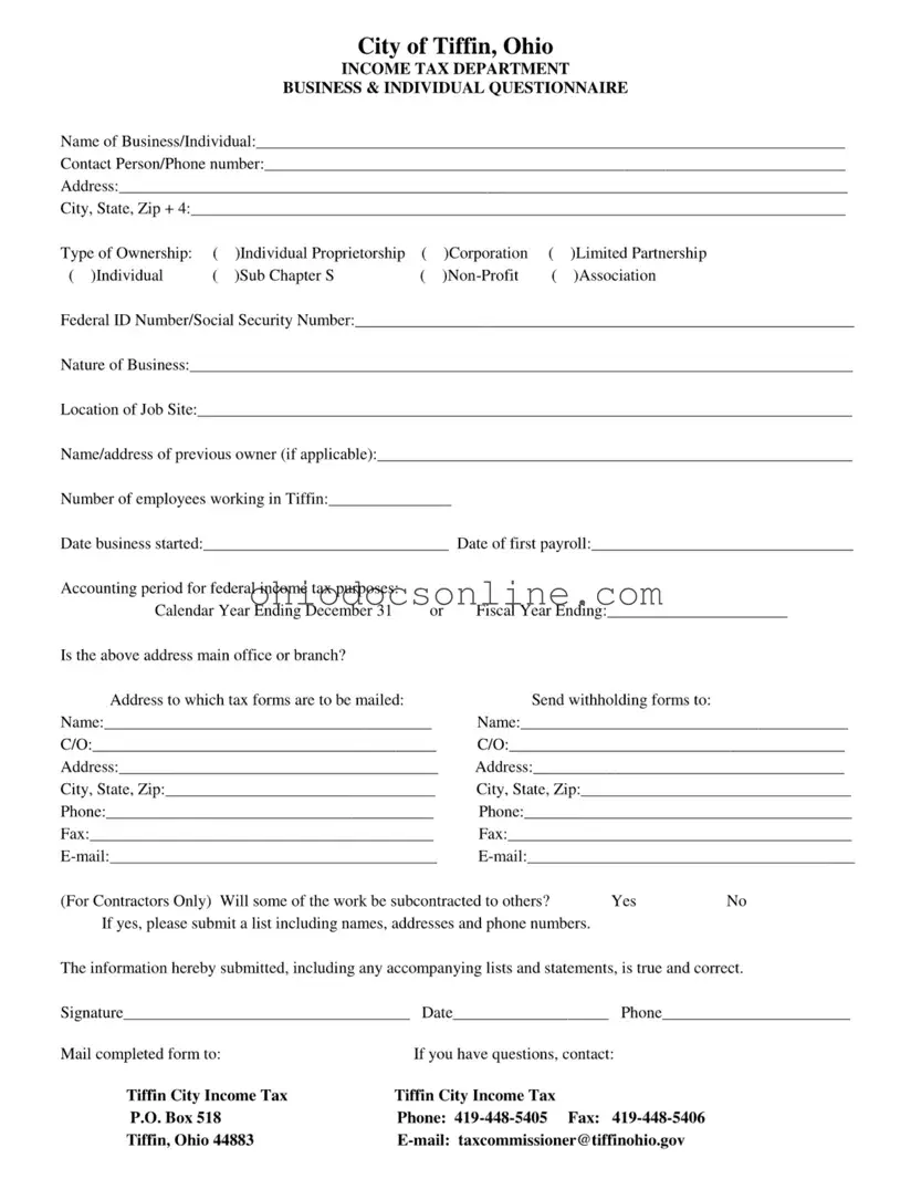 City Of Tiffin Ohio Income Tax Template in PDF