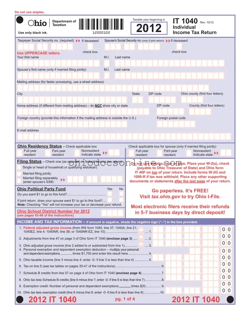 It 1040 Ohio Template in PDF