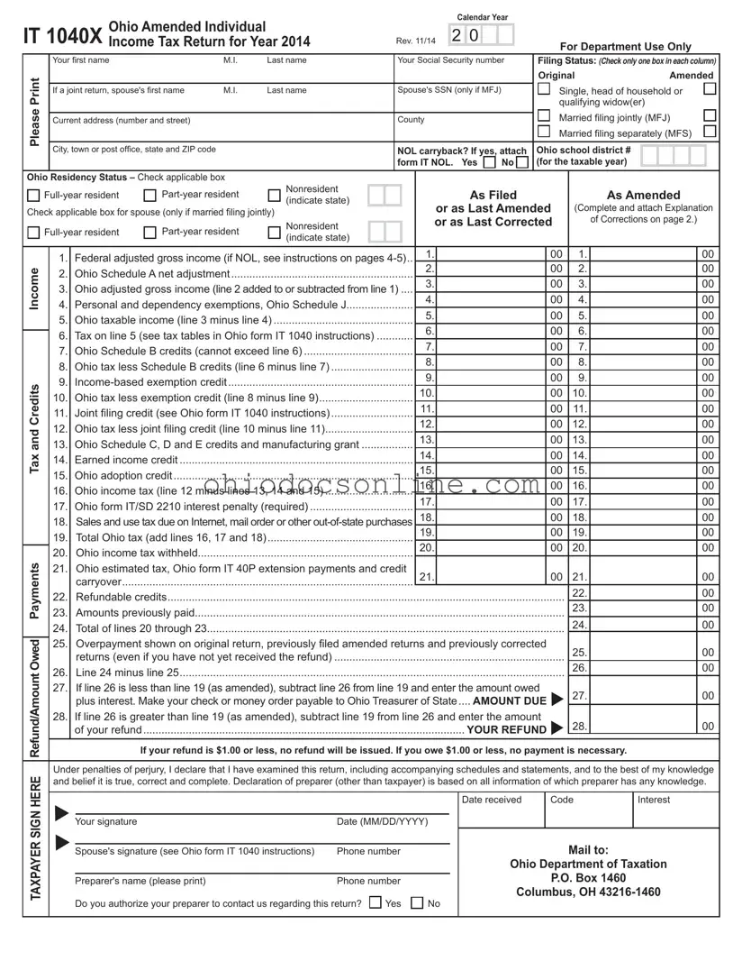 It 1040X Ohio Template in PDF