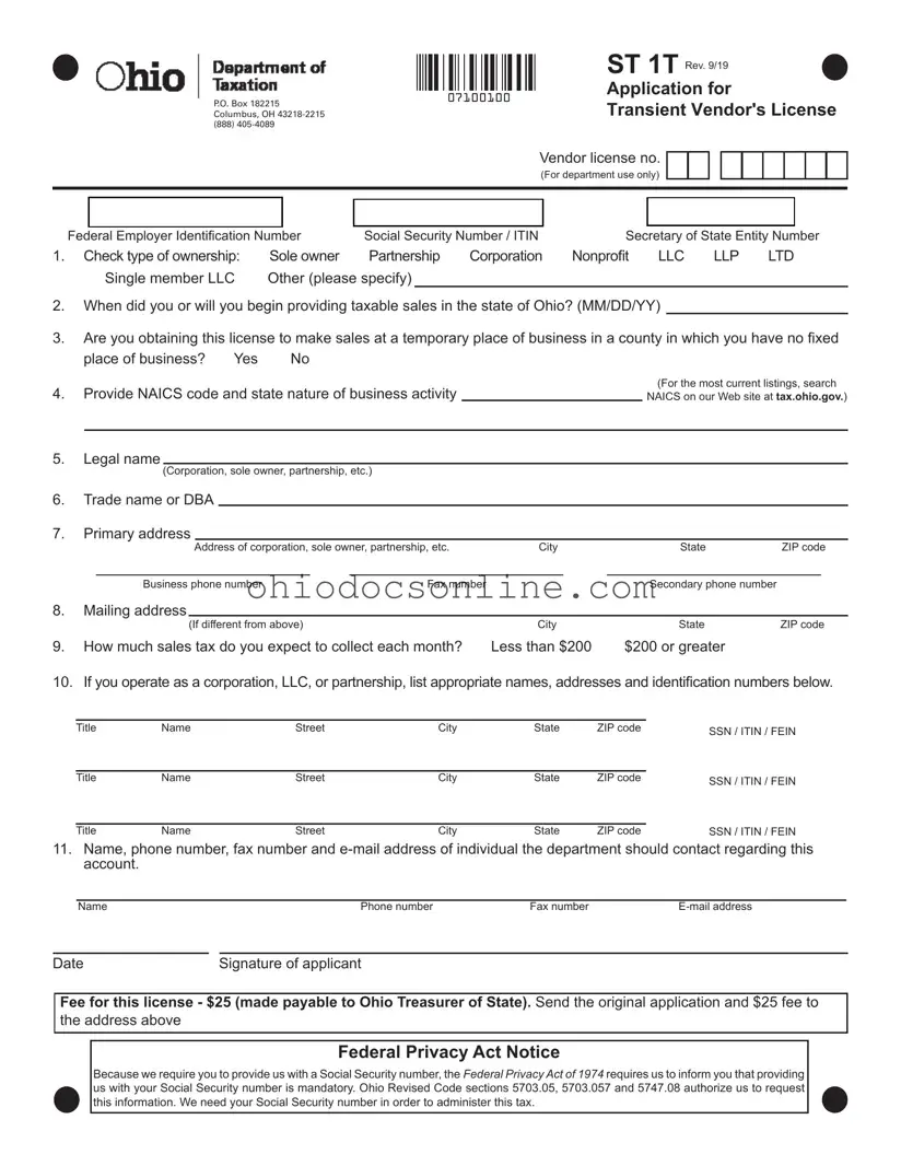 Ohio Application For Vendors License Template in PDF
