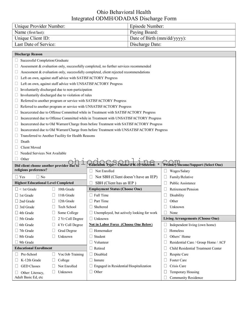 Ohio Behavioral Discharge Template in PDF