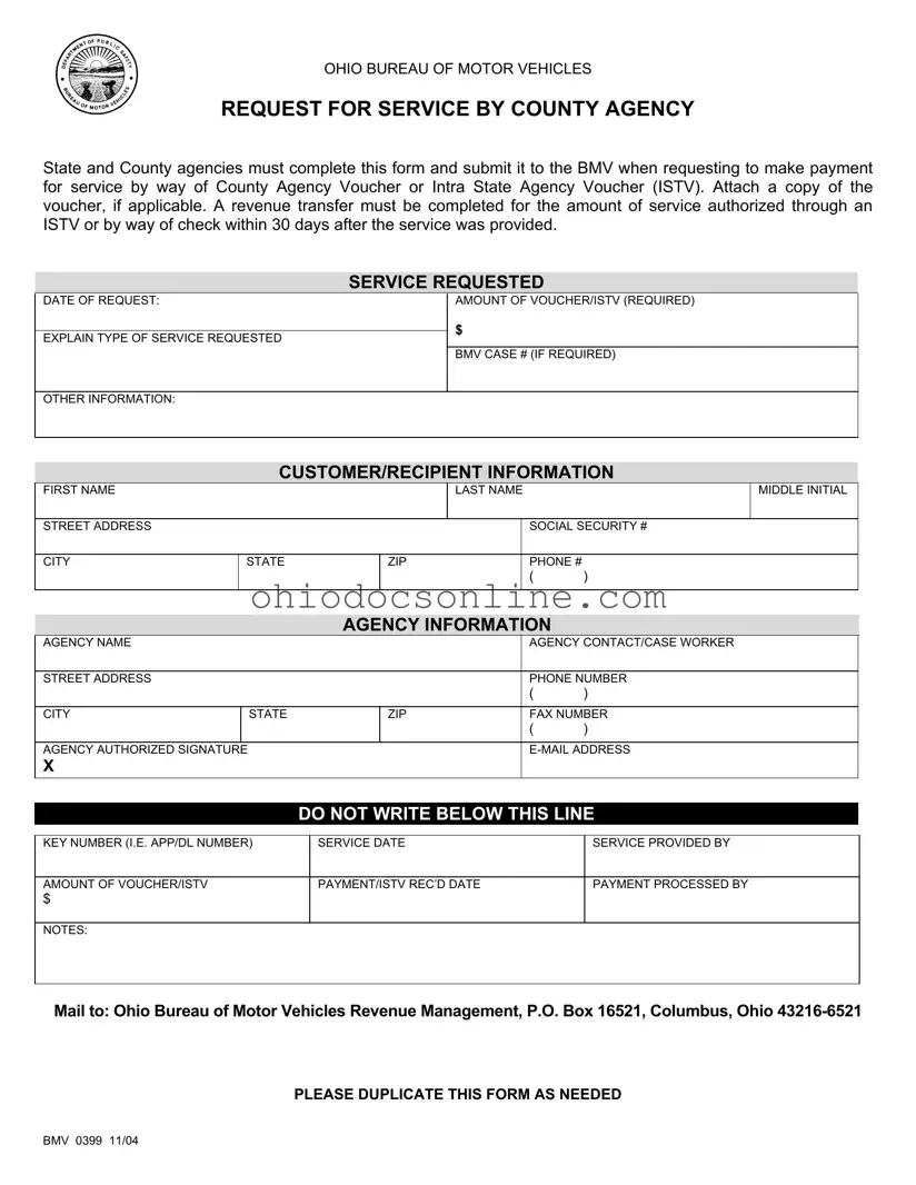Ohio Bmv 0399 Template in PDF