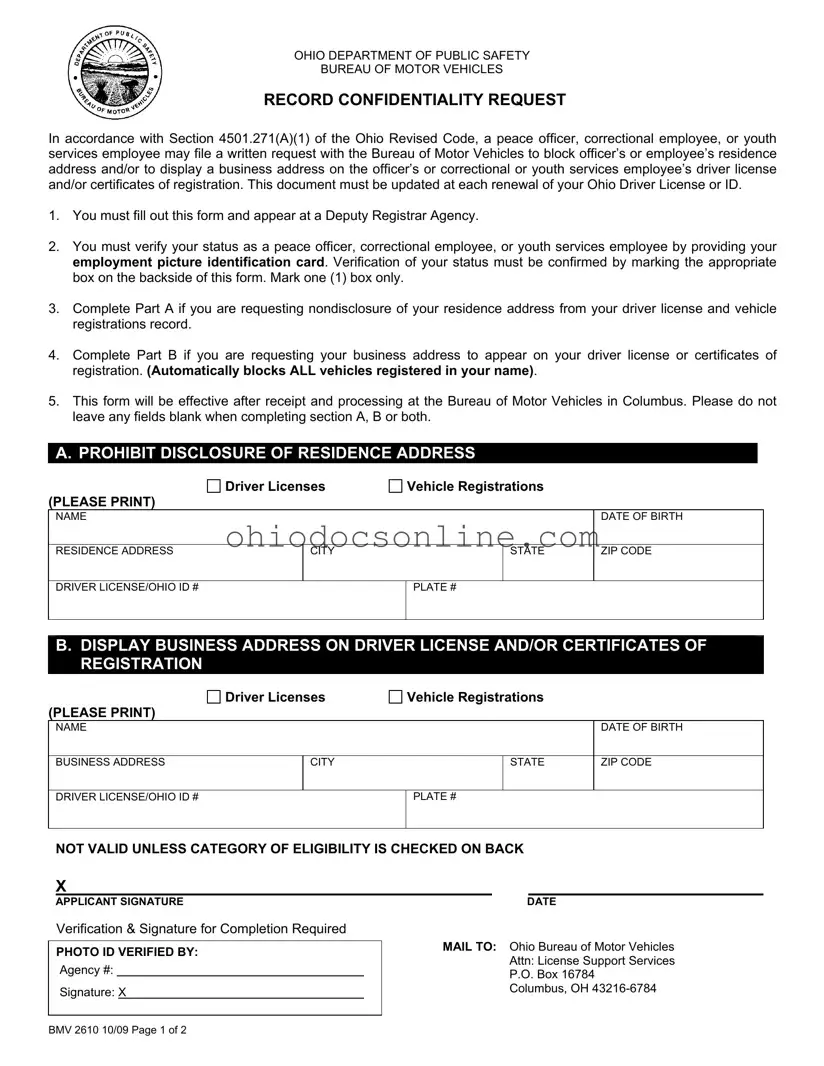 Ohio Bmv 2610 Template in PDF