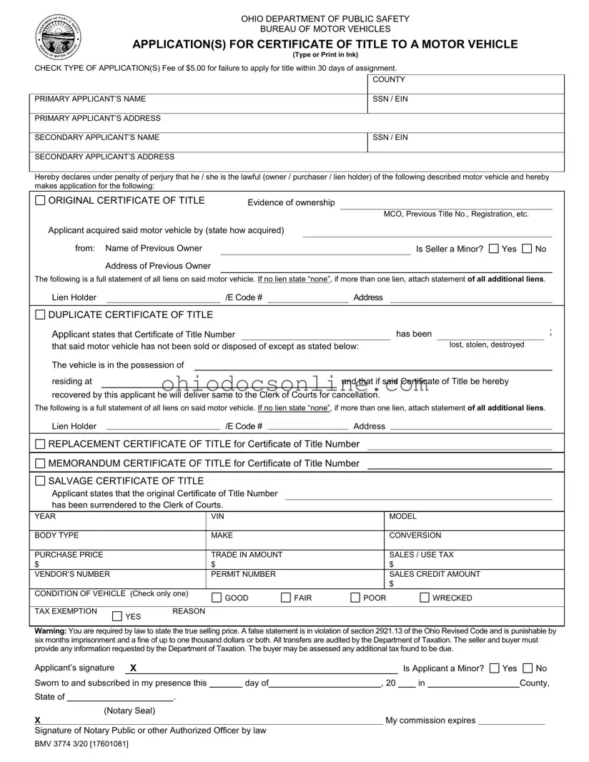 Ohio Bmv Application Template in PDF