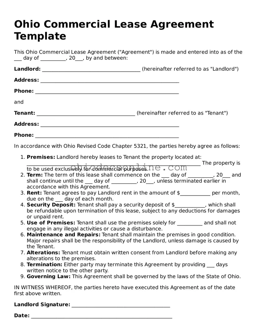 Printable Commercial Lease Agreement Template for Ohio