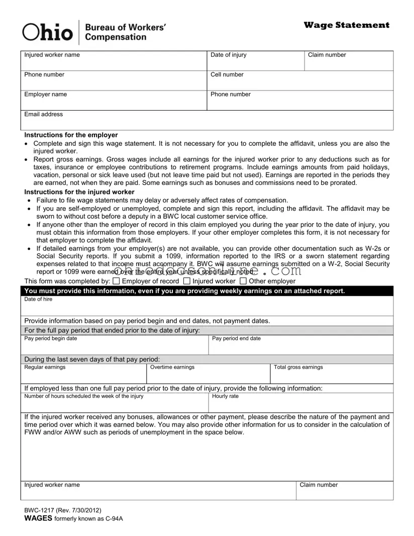 Ohio Bwc 1217 Template in PDF