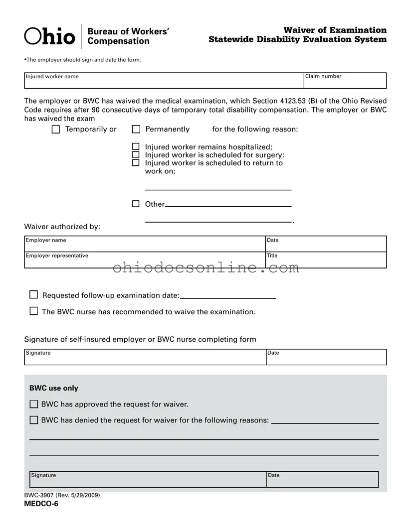 Ohio Bwc 3907 Template in PDF