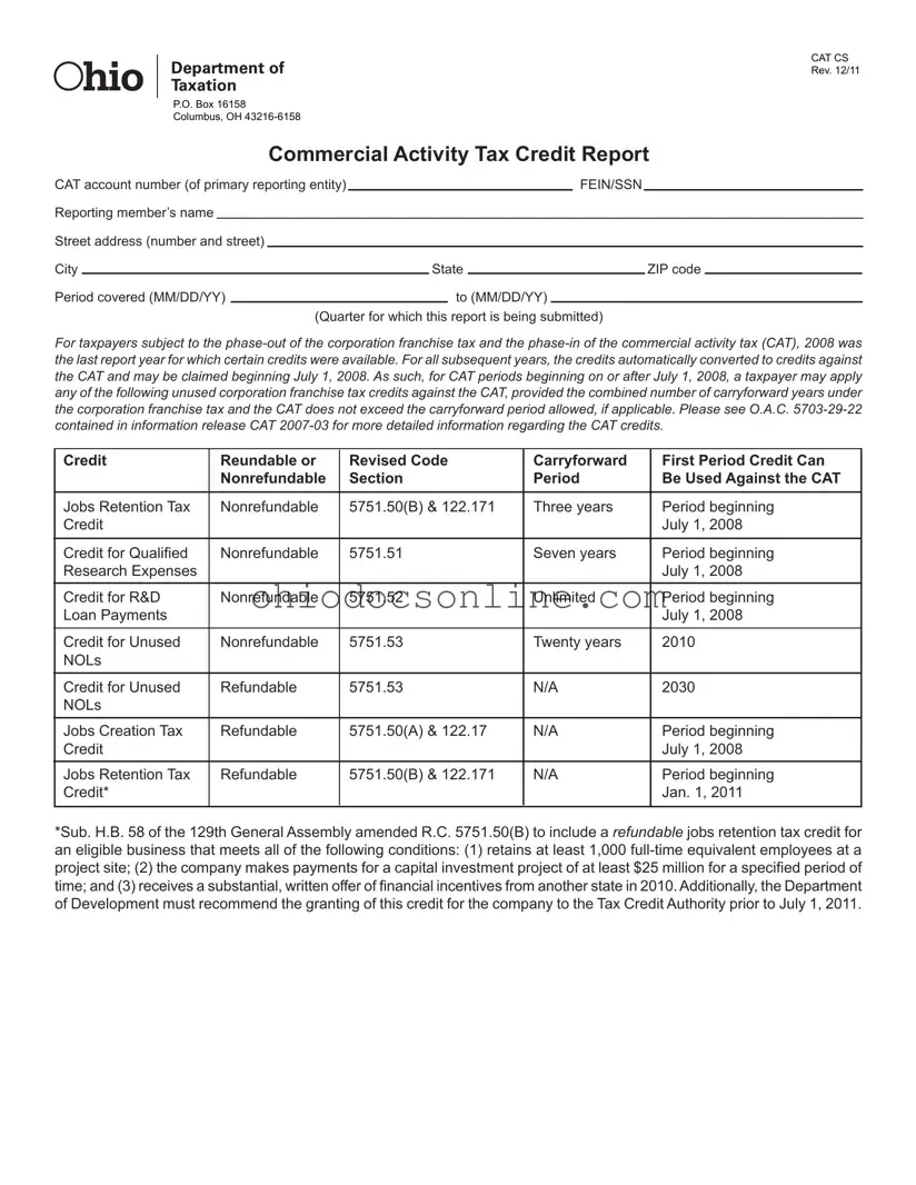 Ohio Cat Cs Template in PDF