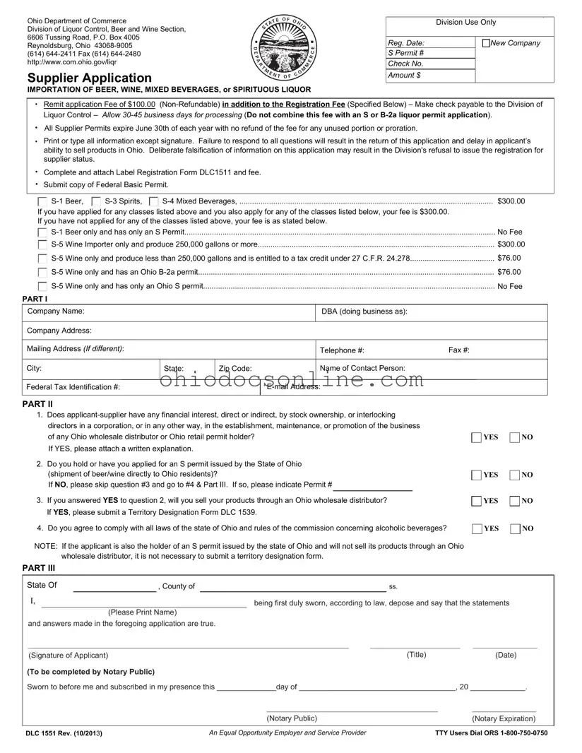 Ohio Dlc 1551 Template in PDF