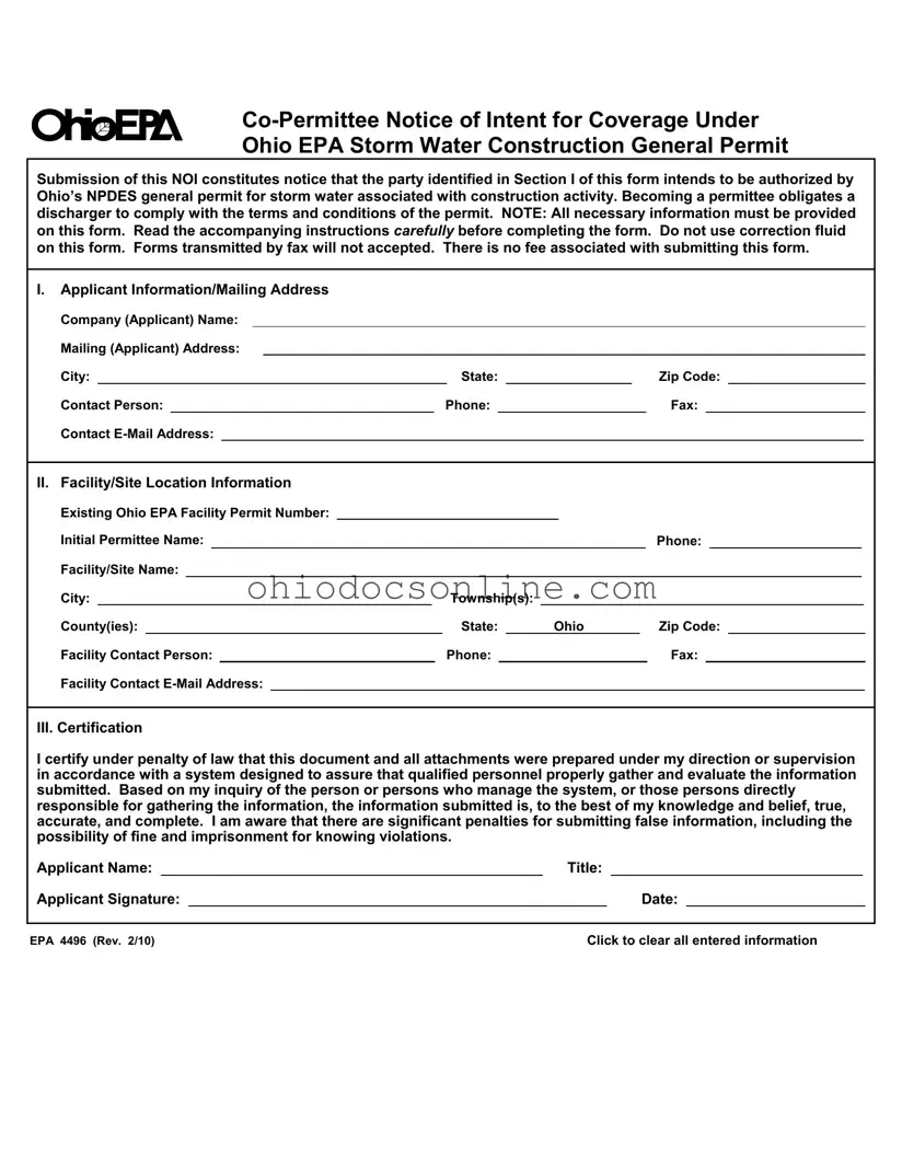 Ohio Epa 4496 Template in PDF