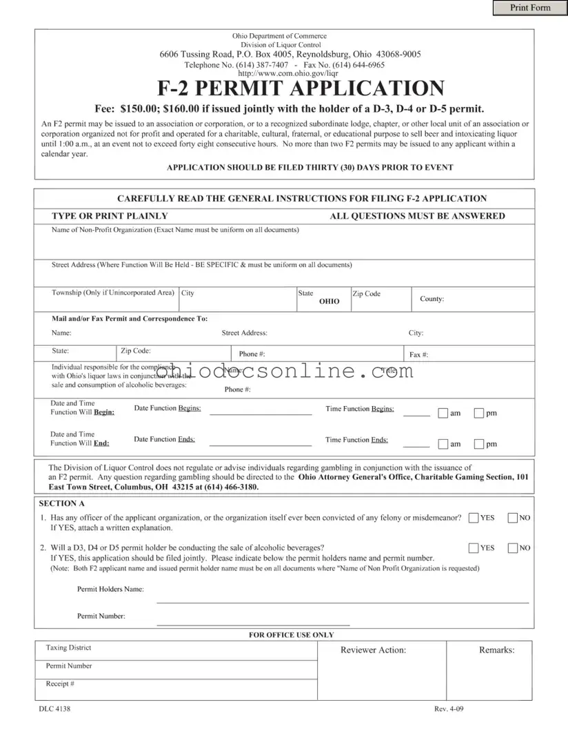 Ohio F 2 Permit Template in PDF