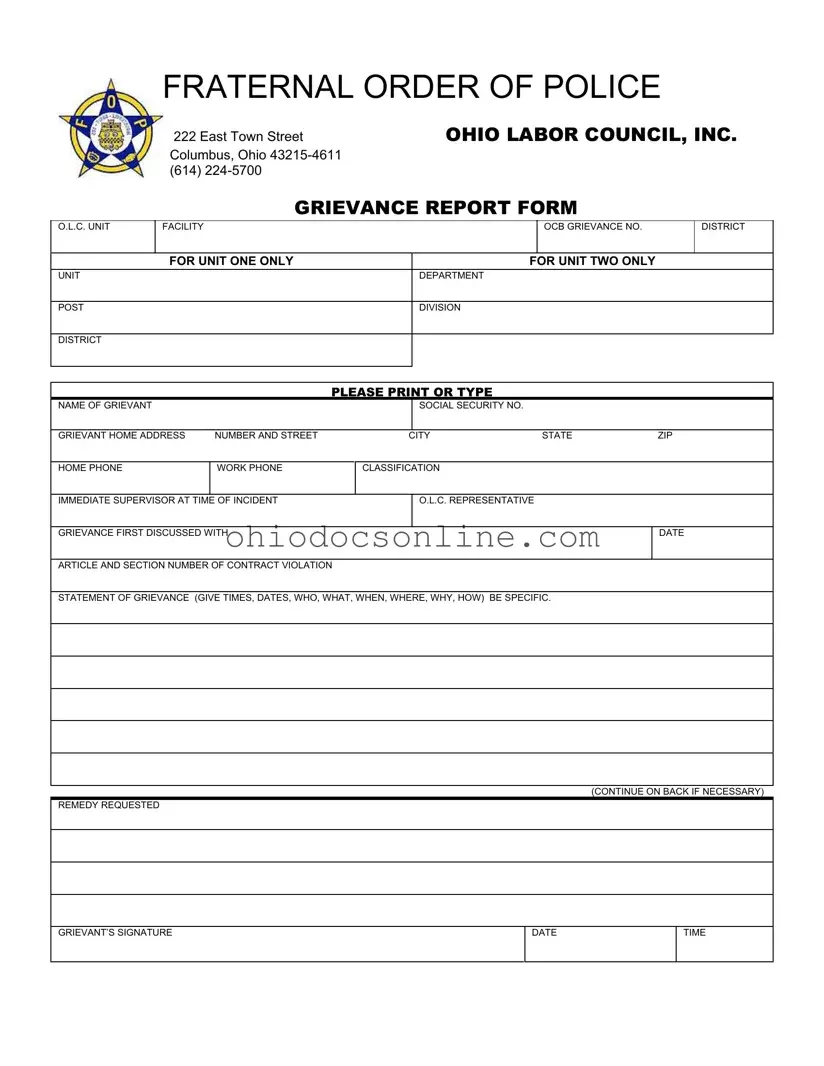 Ohio Fraternal Order Of Police Template in PDF