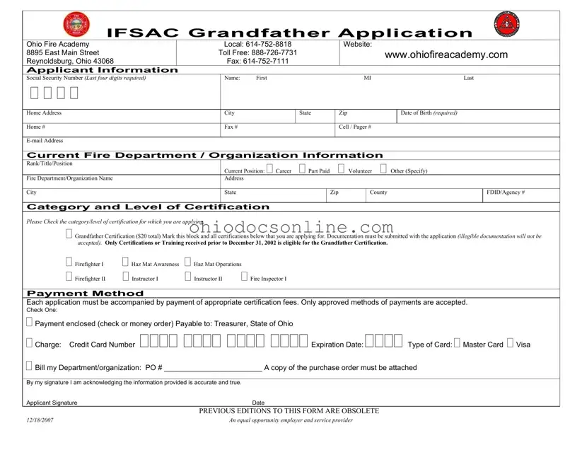 Ohio Ifsac Grandfather Application Template in PDF