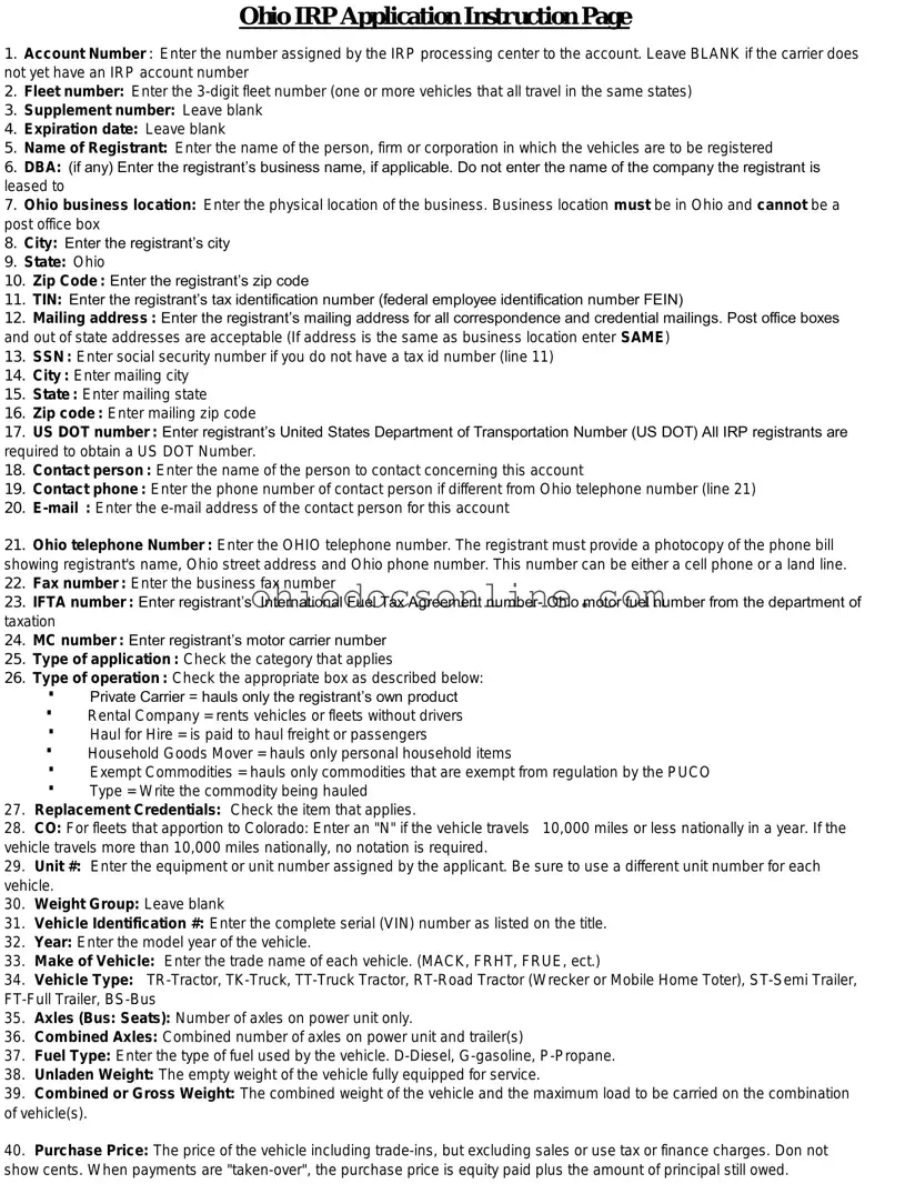 Ohio Irp Application Template in PDF
