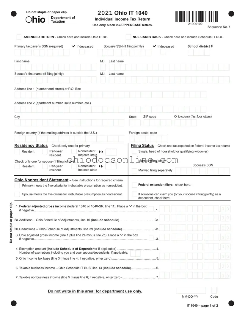 Ohio It 1040 Template in PDF