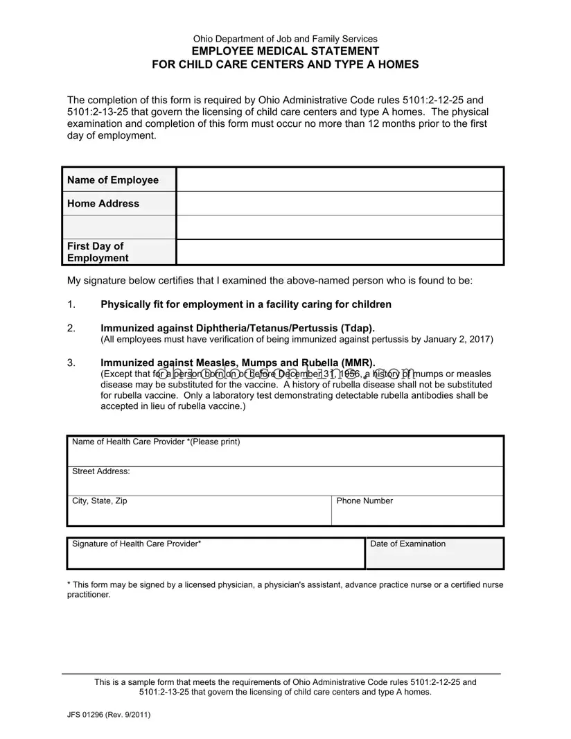 Ohio Jfs 01296 Template in PDF