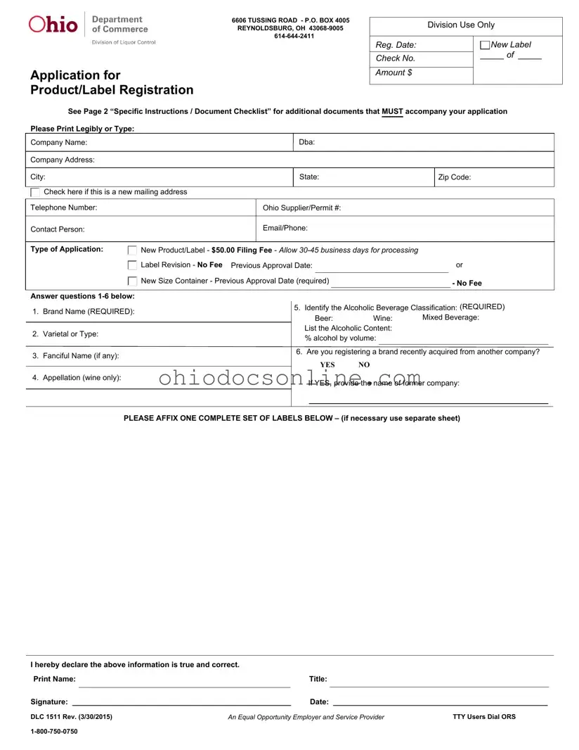 Ohio Label Registration Template in PDF