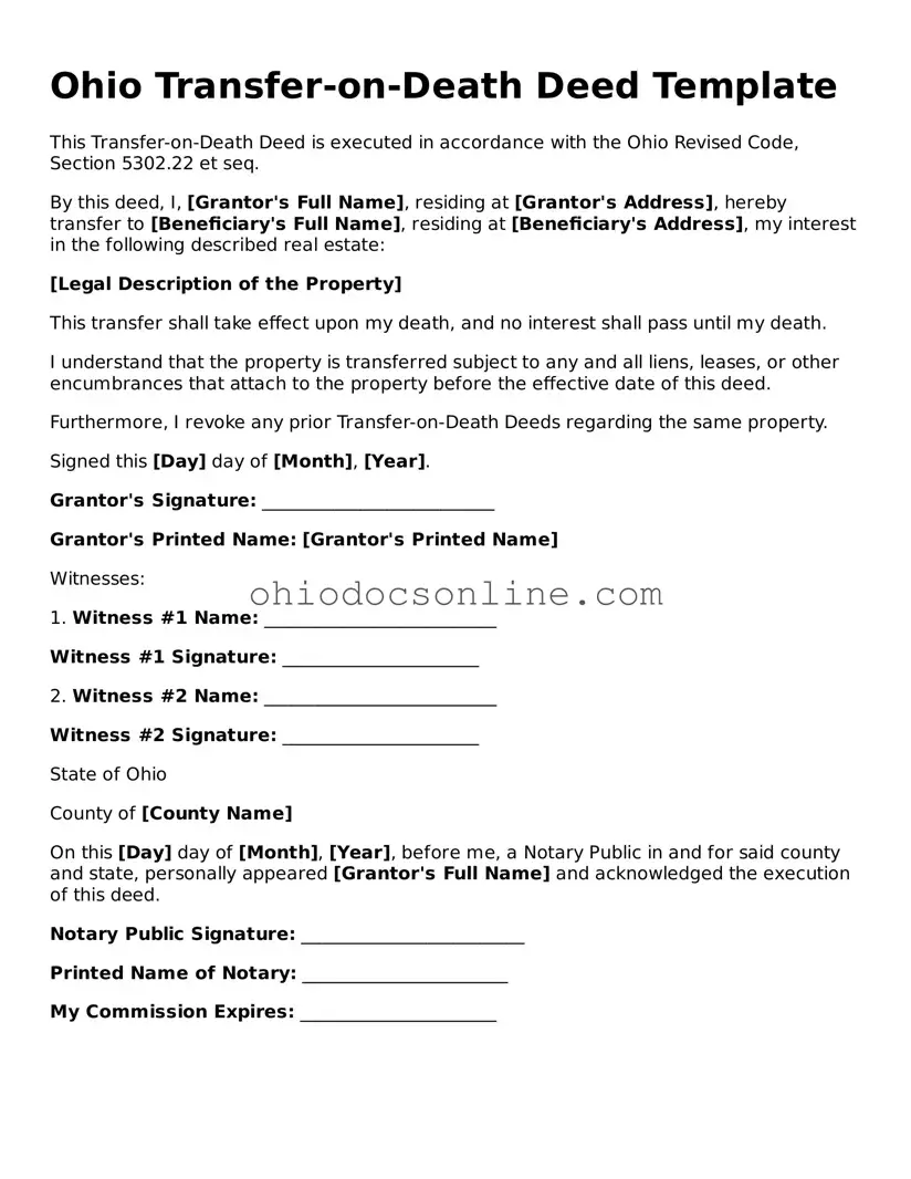 Printable Transfer-on-Death Deed Template for Ohio