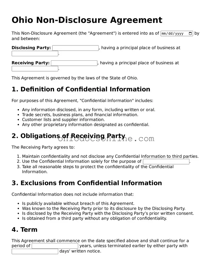Printable Non-disclosure Agreement Template for Ohio
