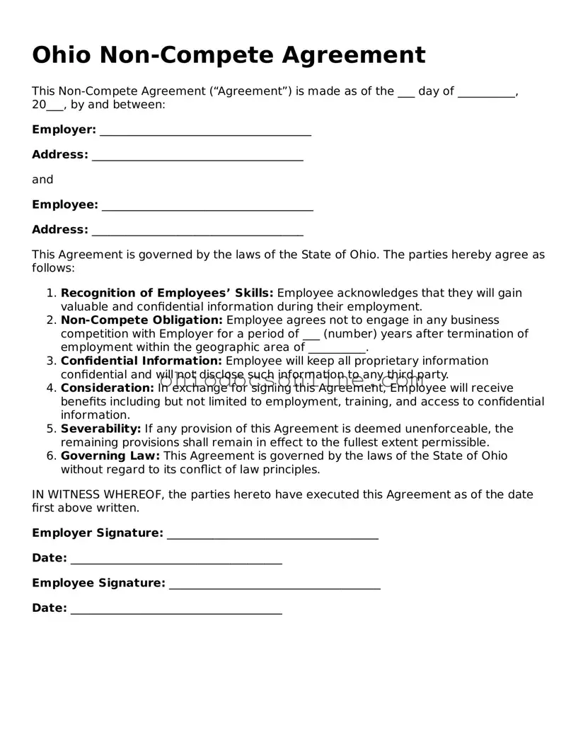 Printable Non-compete Agreement Template for Ohio