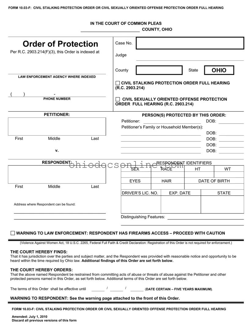 Ohio Order Of Protection Template in PDF