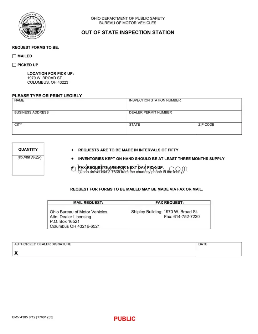 Ohio Out State Inspection Template in PDF