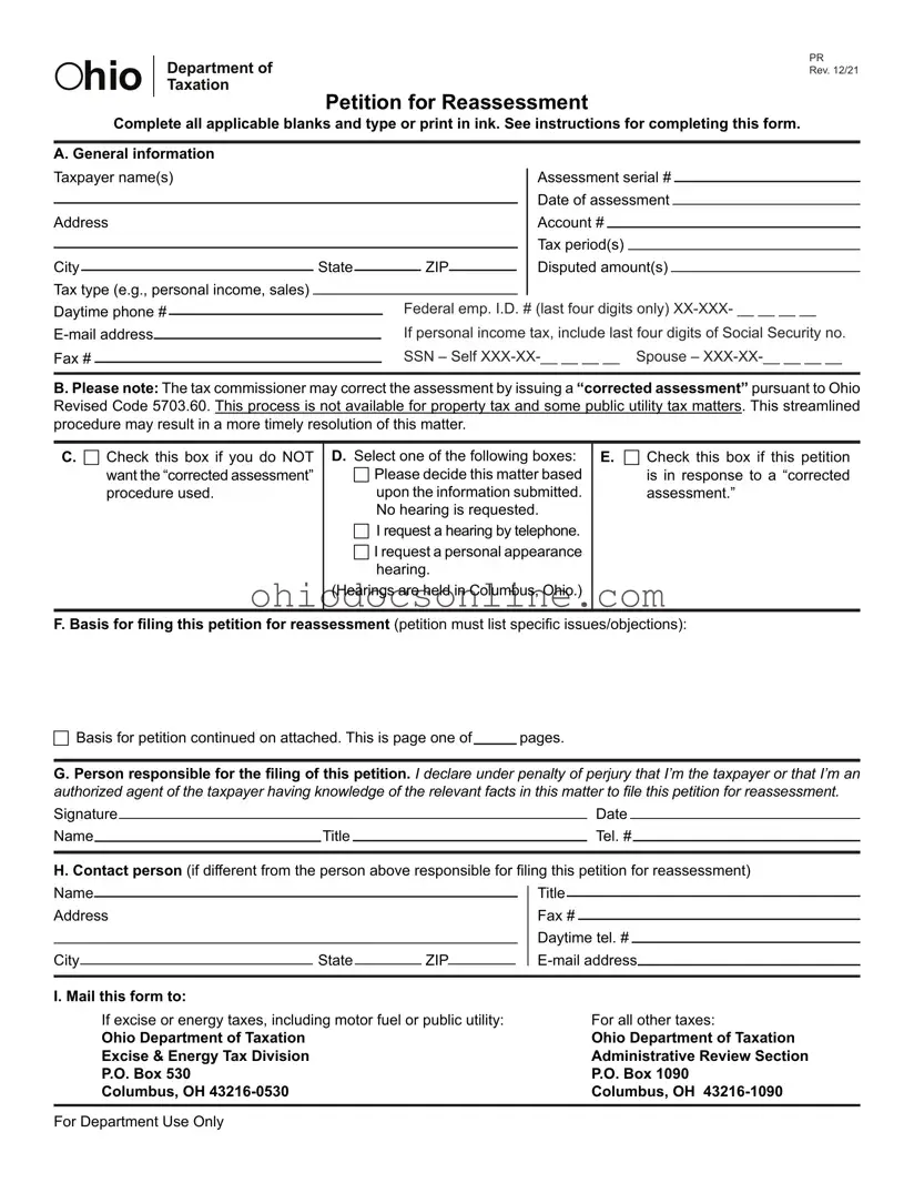 Ohio Petition For Reassessment Template in PDF
