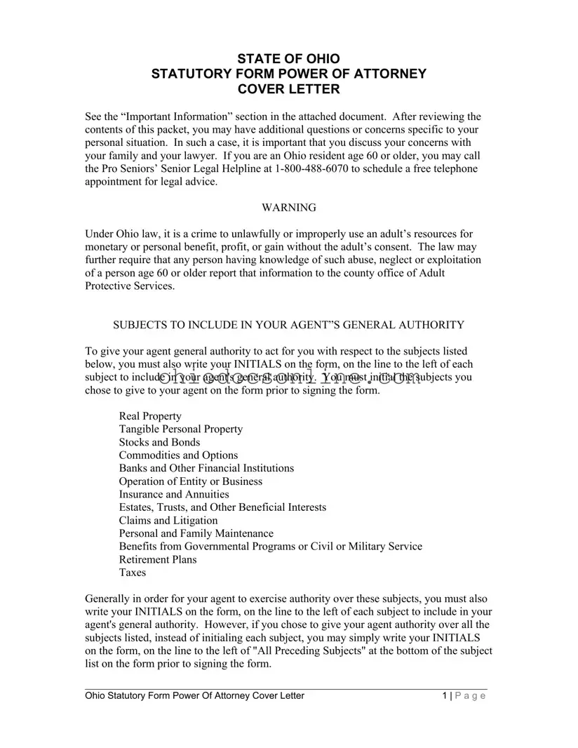 Ohio Power Statutory Template in PDF