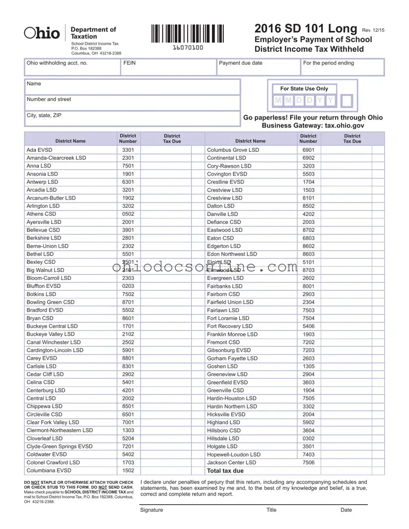 Ohio Sd 101 Template in PDF