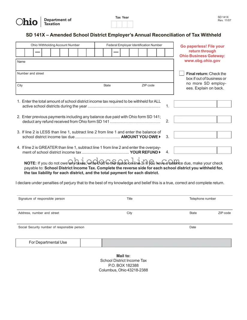 Ohio Sd 141X Template in PDF