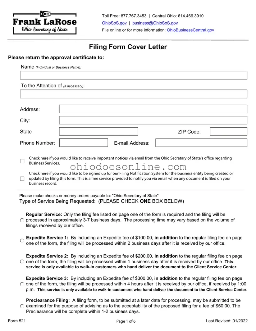 Ohio Secretary State Template in PDF