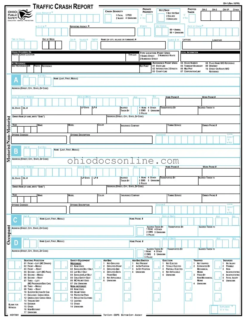 Ohio Traffic Crash Report Template in PDF
