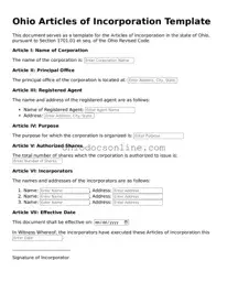 Printable Articles of Incorporation Template for Ohio