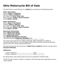 Printable  Motorcycle Bill of Sale Template for Ohio