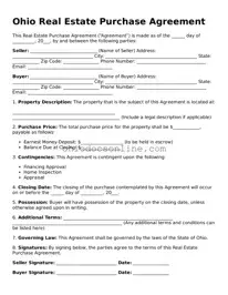 Printable  Real Estate Purchase Agreement Template for Ohio