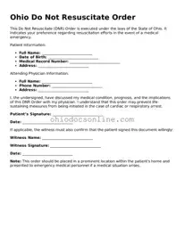 Printable  Do Not Resuscitate Order Template for Ohio