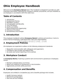 Printable  Employee Handbook Template for Ohio