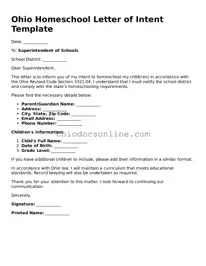 Printable  Homeschool Letter of Intent Template for Ohio