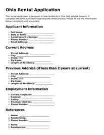 Printable  Rental Application Template for Ohio