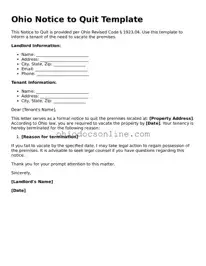 Printable  Notice to Quit Template for Ohio