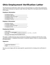 Printable  Employment Verification Template for Ohio