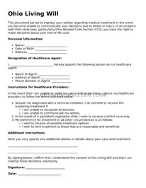 Printable  Living Will Template for Ohio