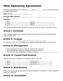 Printable  Operating Agreement Template for Ohio