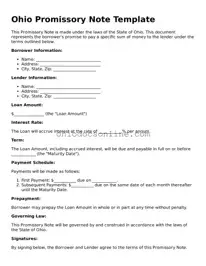 Printable  Promissory Note Template for Ohio