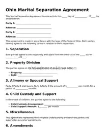 Printable  Marital Separation Agreement Template for Ohio
