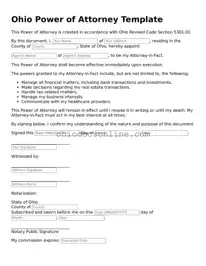 Printable  Power of Attorney Template for Ohio