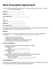 Printable  Prenuptial Agreement Template for Ohio
