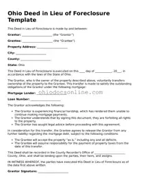 Printable  Deed in Lieu of Foreclosure Template for Ohio