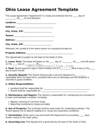 Printable  Lease Agreement Template for Ohio